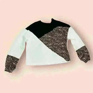 Speechless Girls Black Leopard Print Color Block Sweatshirt Dress M Long Sleeve